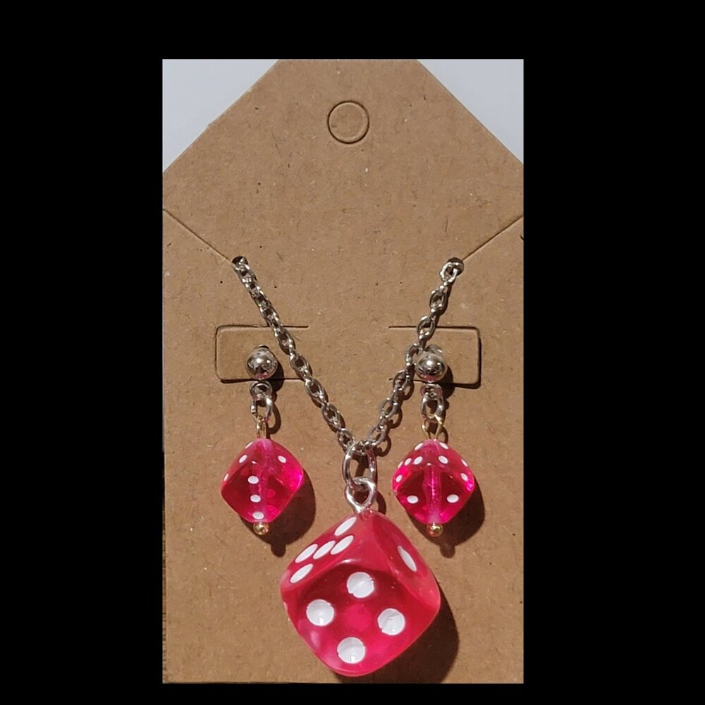 Dark Pink Dice Jewelry Set